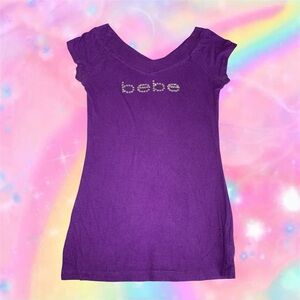 bebe Purple Short Sleeve Tee with Rhinestone Logo